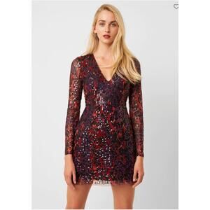 FRENCH CONNECTION NWT Inari Long Sleeve Leopard Sequin Mini Dress // 8